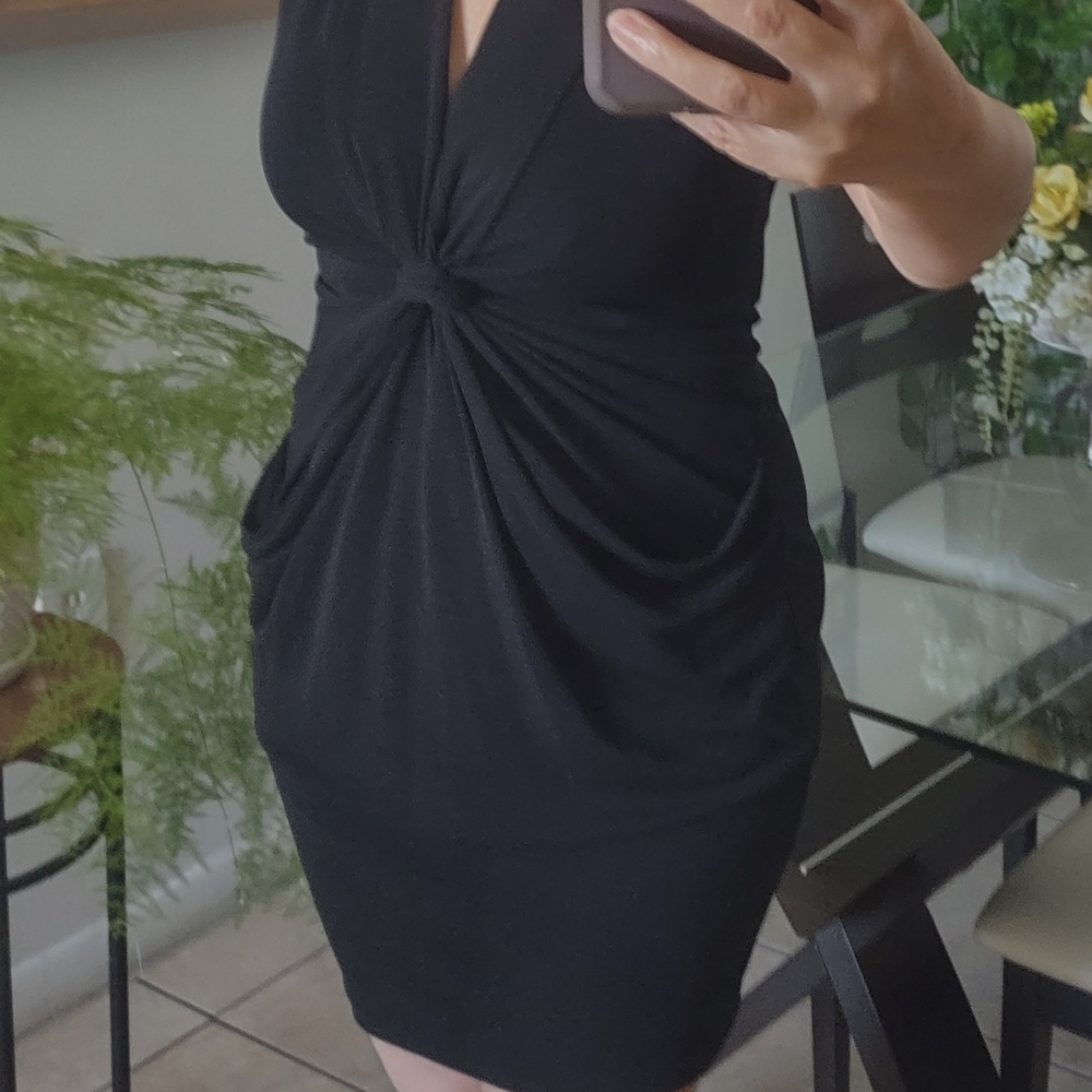 RACHEL Rachel Roy Black Sheath Mini Dress with Plunge Neckline
